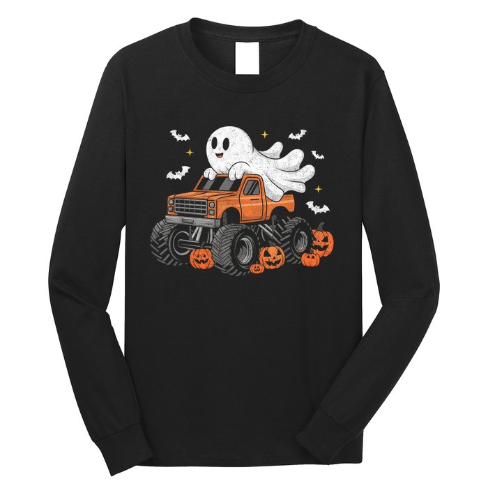 Monster Truck Boy Ghost Pumpkin Halloween Costume Long Sleeve Shirt