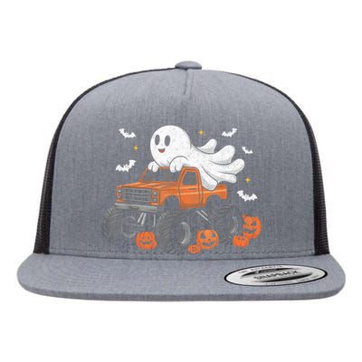 Monster Truck Boy Ghost Pumpkin Halloween Costume Flat Bill Trucker Hat