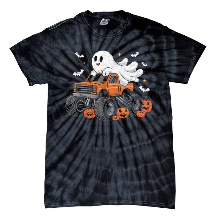 Monster Truck Boy Ghost Pumpkin Halloween Costume Tie-Dye T-Shirt