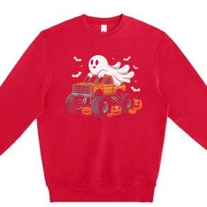 Monster Truck Boy Ghost Pumpkin Halloween Costume Premium Crewneck Sweatshirt