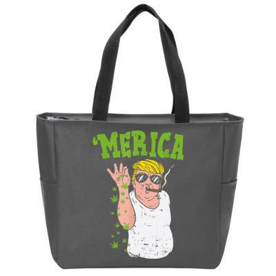 Merica Trump Bae Smoking Weed Cannabis Funny 420 Stoner Gift Zip Tote Bag