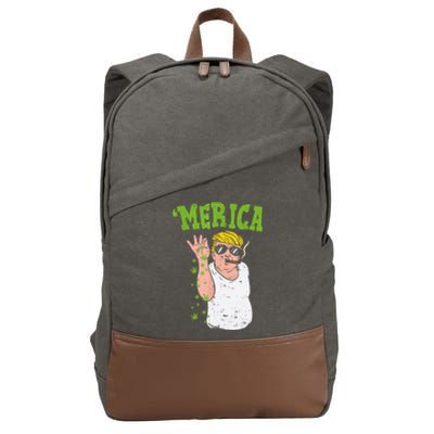 Merica Trump Bae Smoking Weed Cannabis Funny 420 Stoner Gift Cotton Canvas Backpack