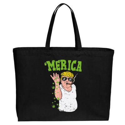 Merica Trump Bae Smoking Weed Cannabis Funny 420 Stoner Gift Cotton Canvas Jumbo Tote