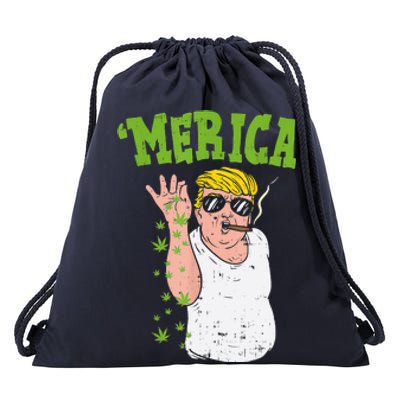 Merica Trump Bae Smoking Weed Cannabis Funny 420 Stoner Gift Drawstring Bag