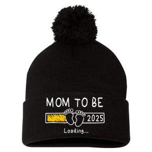 Mom To Be 2025 Loading Mom Est 2025 Promoted To Mommy Gift Pom Pom 12in Knit Beanie