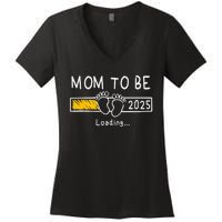 Mom To Be 2025 Loading Mom Est 2025 Promoted To Mommy Gift Women's V-Neck T-Shirt