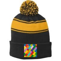 Many Toy Blocks Pattern Stripe Pom Pom Beanie