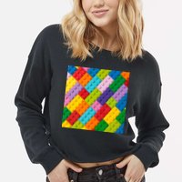 Many Toy Blocks Pattern Cropped Pullover Crew