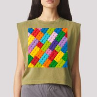 Many Toy Blocks Pattern Garment-Dyed Women's Muscle Tee