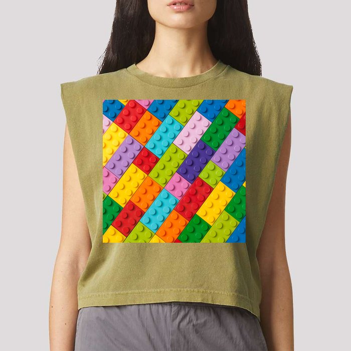 Many Toy Blocks Pattern Garment-Dyed Women's Muscle Tee