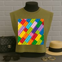 Many Toy Blocks Pattern Garment-Dyed Women's Muscle Tee
