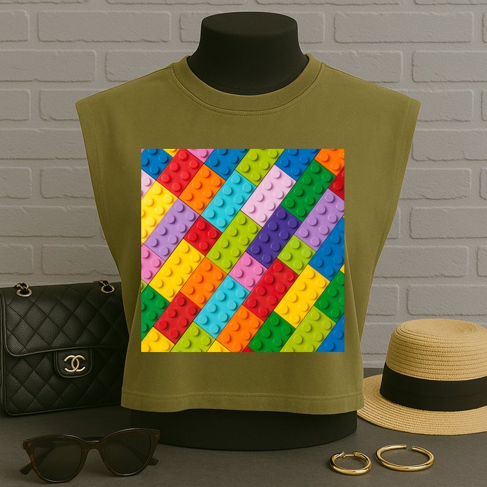 Many Toy Blocks Pattern Garment-Dyed Women's Muscle Tee