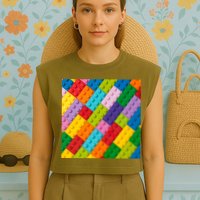 Many Toy Blocks Pattern Garment-Dyed Women's Muscle Tee