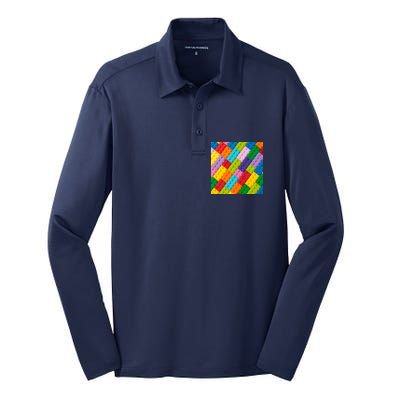 Many Toy Blocks Pattern Silk Touch Performance Long Sleeve Polo