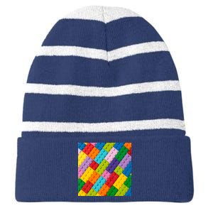 Many Toy Blocks Pattern Striped Beanie with Solid Band