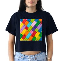 Many Toy Blocks Pattern Crop Top