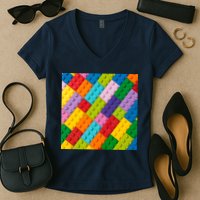 Many Toy Blocks Pattern Women's V-Neck T-Shirt