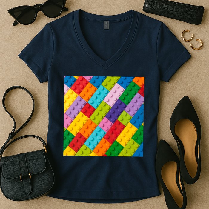 Many Toy Blocks Pattern Women's V-Neck T-Shirt