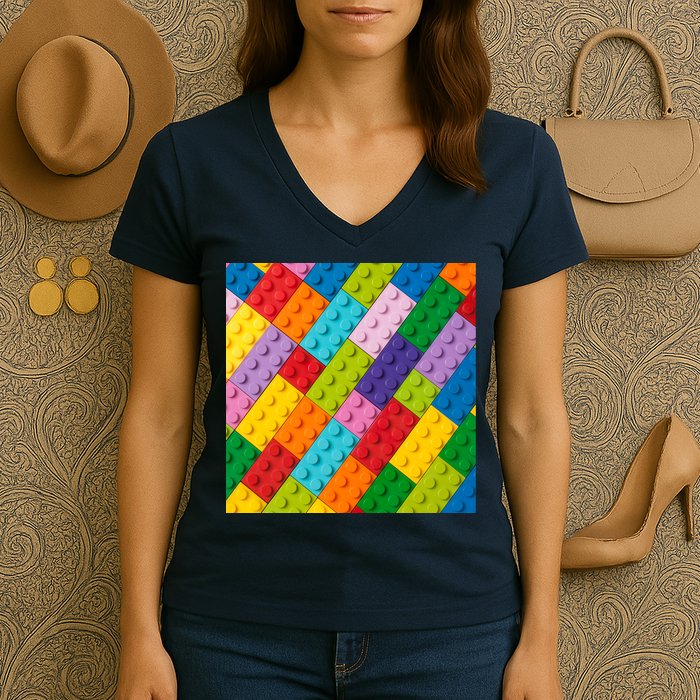 Many Toy Blocks Pattern Women's V-Neck T-Shirt