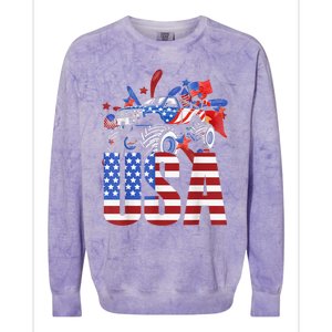 Monster Truck Boy USA American Flag July 4th Colorblast Crewneck Sweatshirt