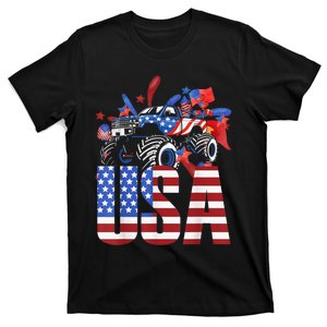 Monster Truck Boy USA American Flag July 4th T-Shirt