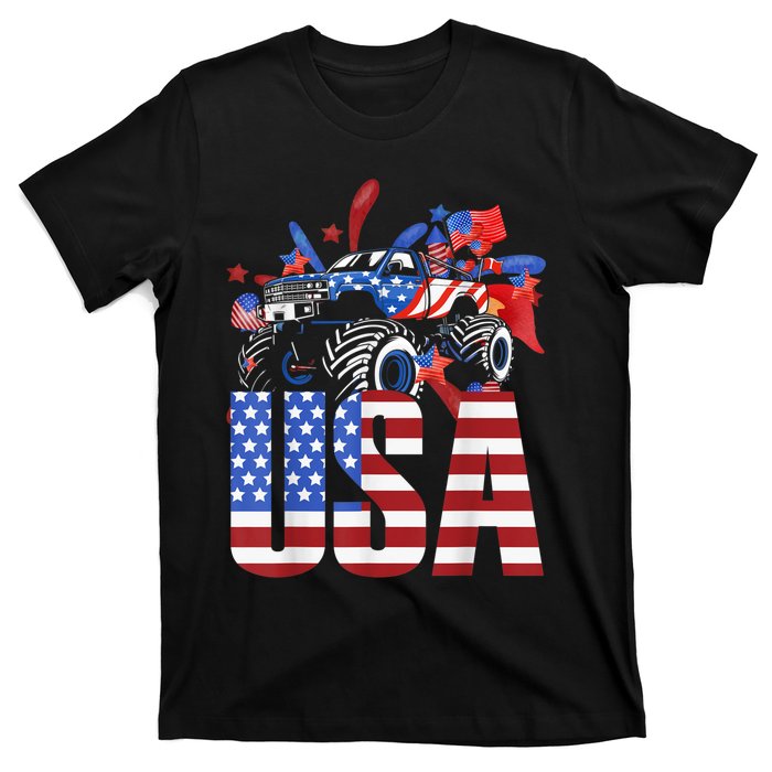 Monster Truck Boy USA American Flag July 4th T-Shirt