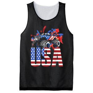 Monster Truck Boy USA American Flag July 4th Mesh Reversible Basketball Jersey Tank