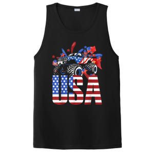 Monster Truck Boy USA American Flag July 4th PosiCharge Competitor Tank