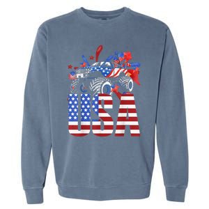 Monster Truck Boy USA American Flag July 4th Garment-Dyed Sweatshirt