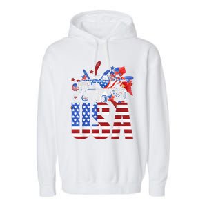 Monster Truck Boy USA American Flag July 4th Garment-Dyed Fleece Hoodie