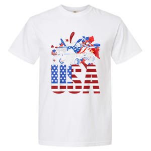 Monster Truck Boy USA American Flag July 4th Garment-Dyed Heavyweight T-Shirt