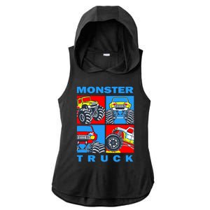 Monster Truck Block Ladies PosiCharge Tri-Blend Wicking Draft Hoodie Tank