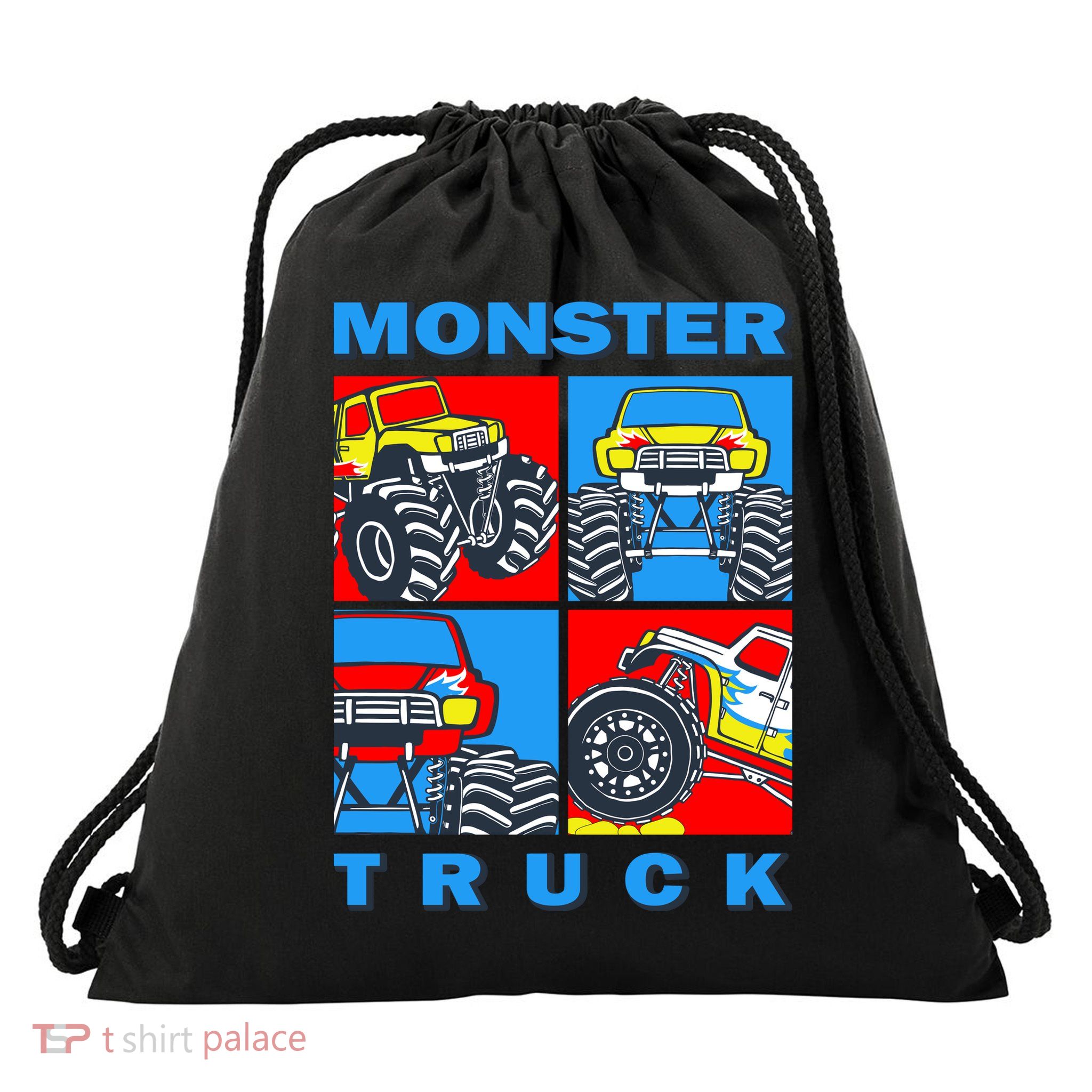 Monster Truck Block Drawstring Bag