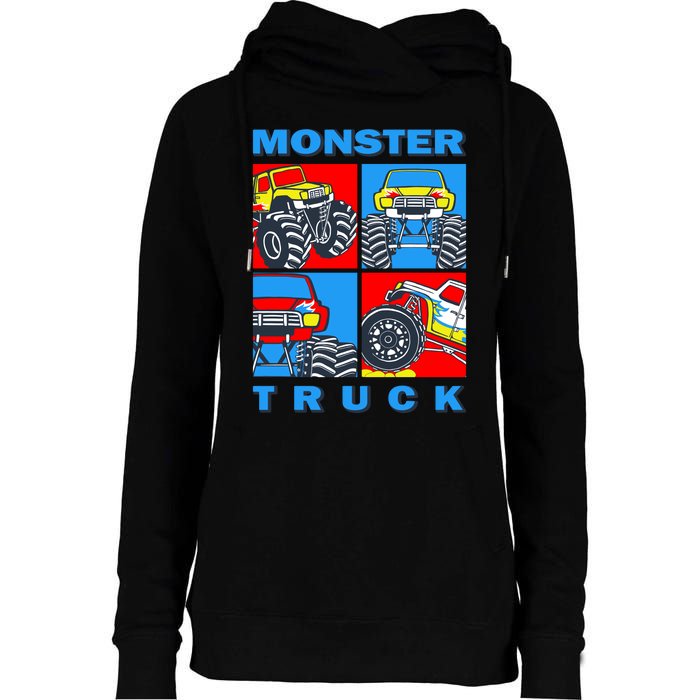 Monster Truck Block Womens Funnel Neck Pullover Hood