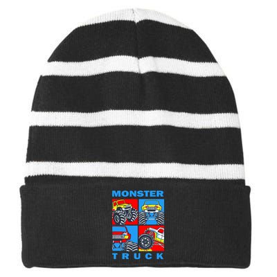 Monster Truck Block Striped Beanie with Solid Band