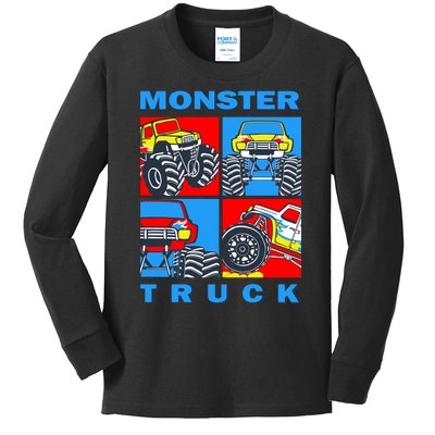 Monster Truck Block Kids Long Sleeve Shirt