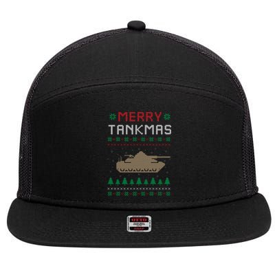 Merry Tankmas Battle Tank Military Ugly Christmas Sweater 7 Panel Mesh Trucker Snapback Hat