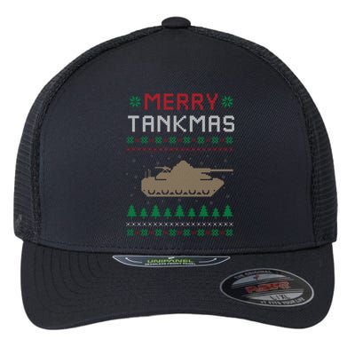 Merry Tankmas Battle Tank Military Ugly Christmas Sweater Flexfit Unipanel Trucker Cap