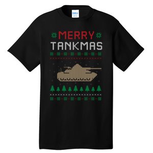 Merry Tankmas Battle Tank Military Ugly Christmas Sweater Tall T-Shirt