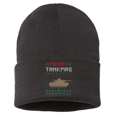 Merry Tankmas Battle Tank Military Ugly Christmas Sweater Sustainable Knit Beanie