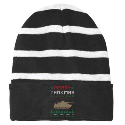 Merry Tankmas Battle Tank Military Ugly Christmas Sweater Striped Beanie with Solid Band