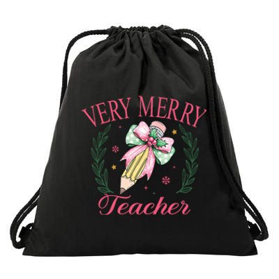 Merry Teacher Bright Students Christmas Joy Drawstring Bag