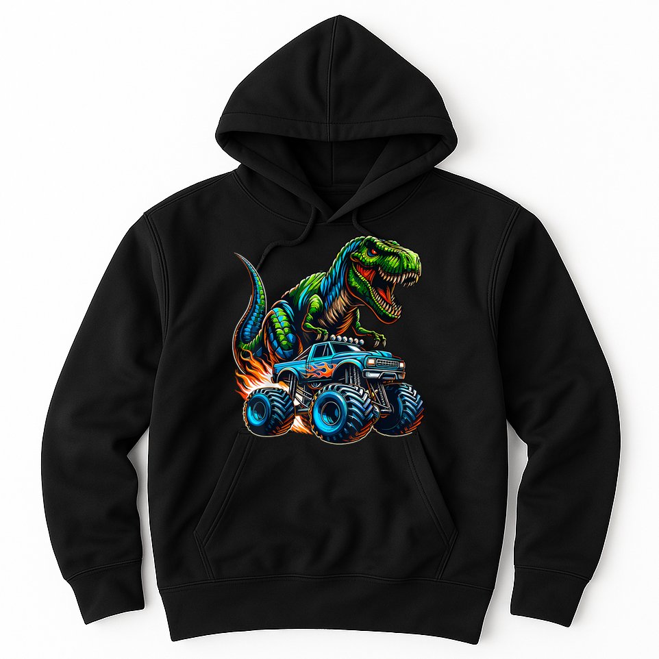 Monster Truck Boy Dinosaur Birthday Party Monster Truck Hoodie