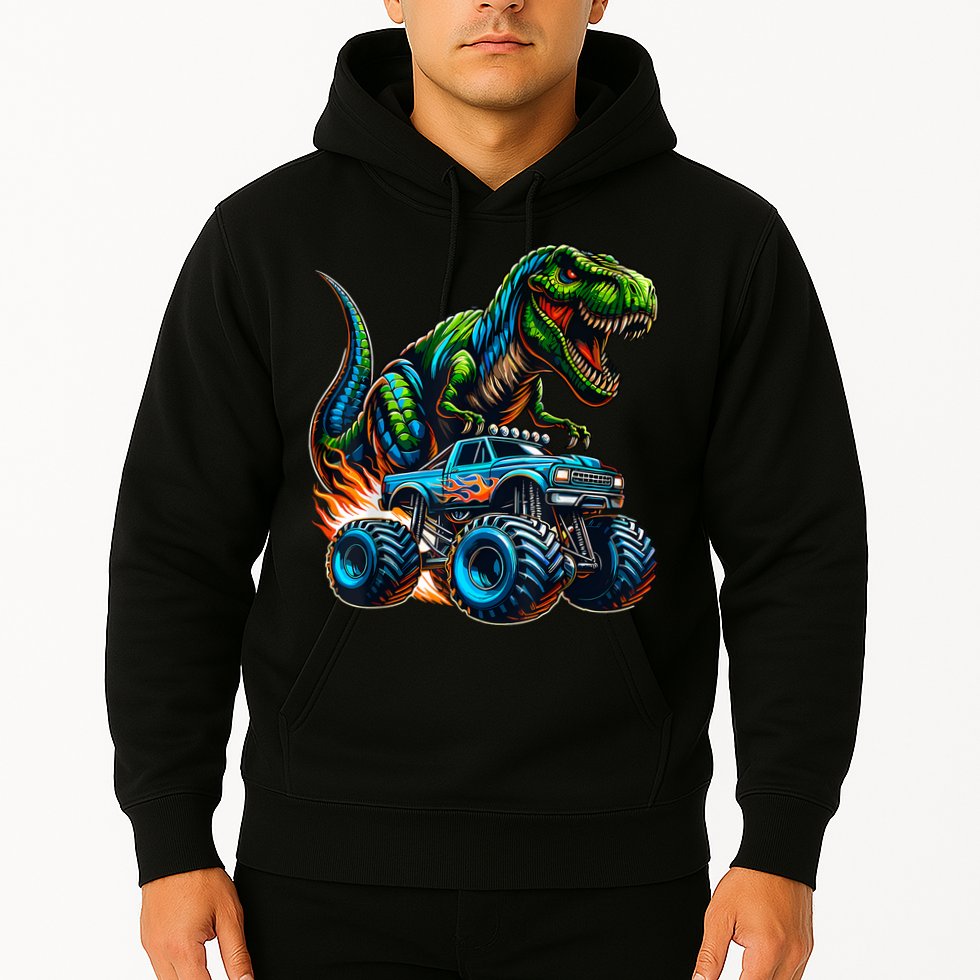 Monster Truck Boy Dinosaur Birthday Party Monster Truck Hoodie