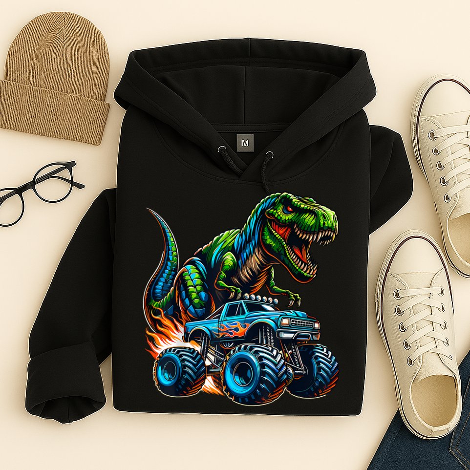 Monster Truck Boy Dinosaur Birthday Party Monster Truck Hoodie
