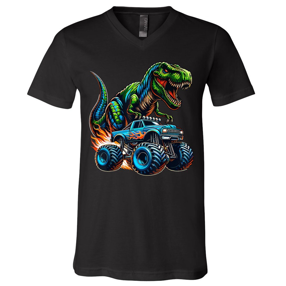 Monster Truck Boy Dinosaur Birthday Party Monster Truck V-Neck T-Shirt