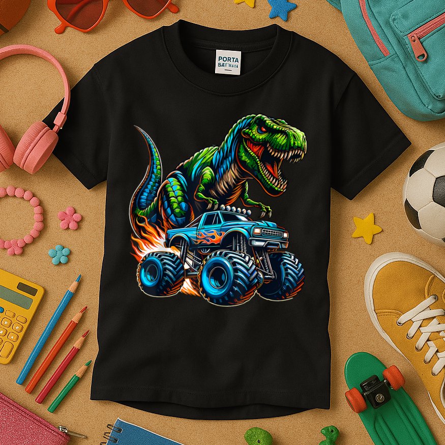 Monster Truck Boy Dinosaur Birthday Party Monster Truck Kids T-Shirt