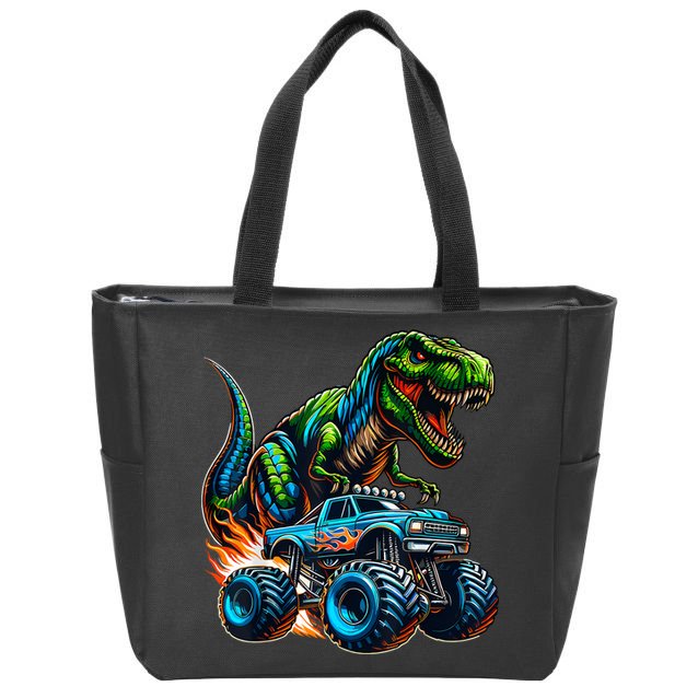 Monster Truck Boy Dinosaur Birthday Party Monster Truck Zip Tote Bag