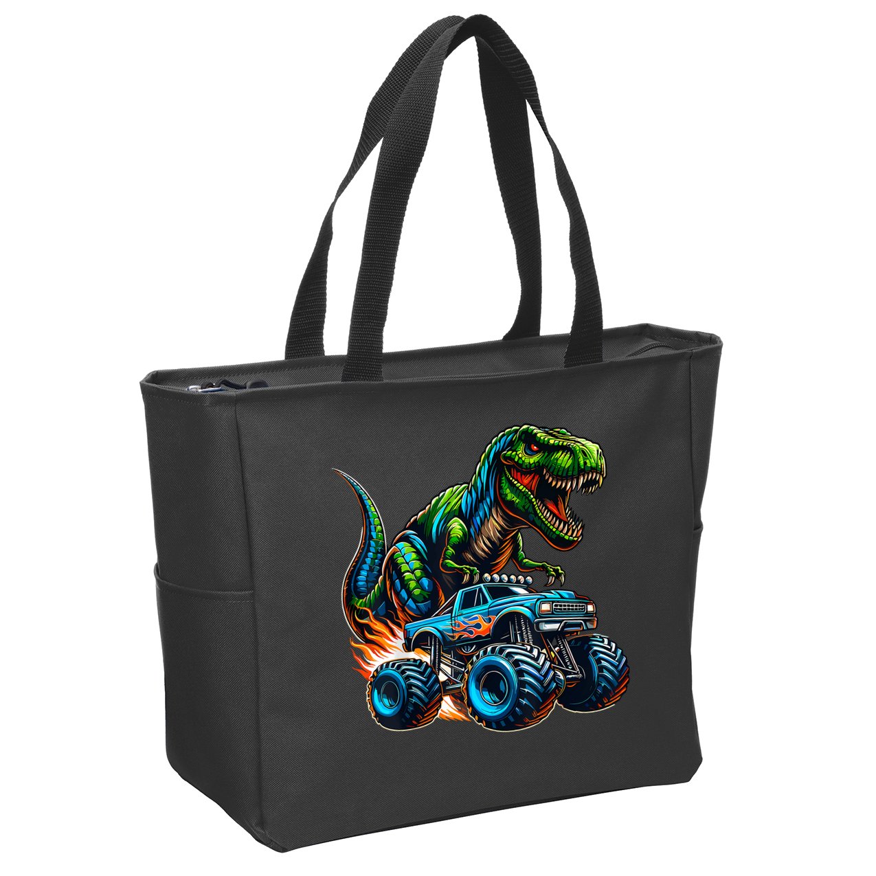 Monster Truck Boy Dinosaur Birthday Party Monster Truck Zip Tote Bag