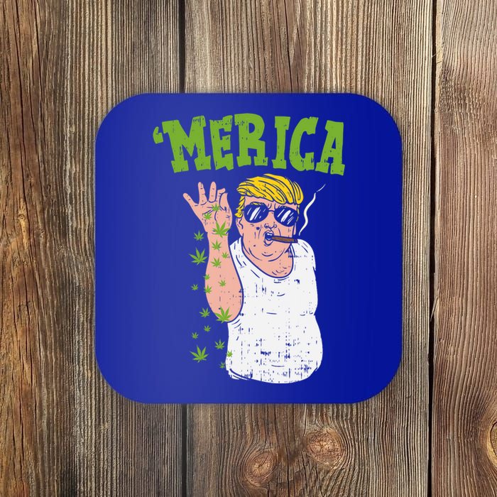 Merica Trump Bae Smoking Weed Cannabis Funny 420 Stoner Gift Funny Gift Coaster